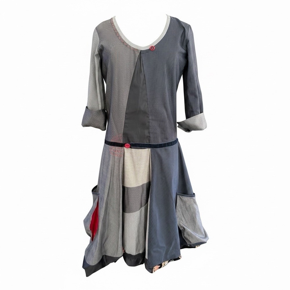 Desigual Artsy Boho 38 4-6 Women's Dress Gray‎ Patchwork Vampy Dark Goth Whimsy